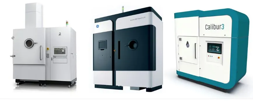 △ Electron beam melting (EBM) metal 3D printers from JEOL, GE Additive and Wayland Additive.