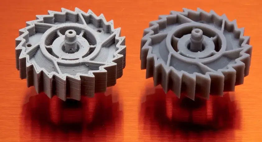 FDM part on the left, SLA part on the right